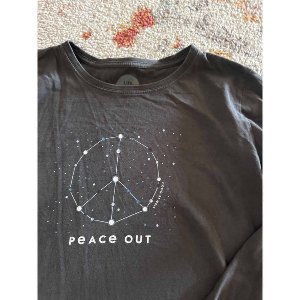 Life is Good Peace Out Constellation Long Sleeve Crusher Tee Gray Womens Large